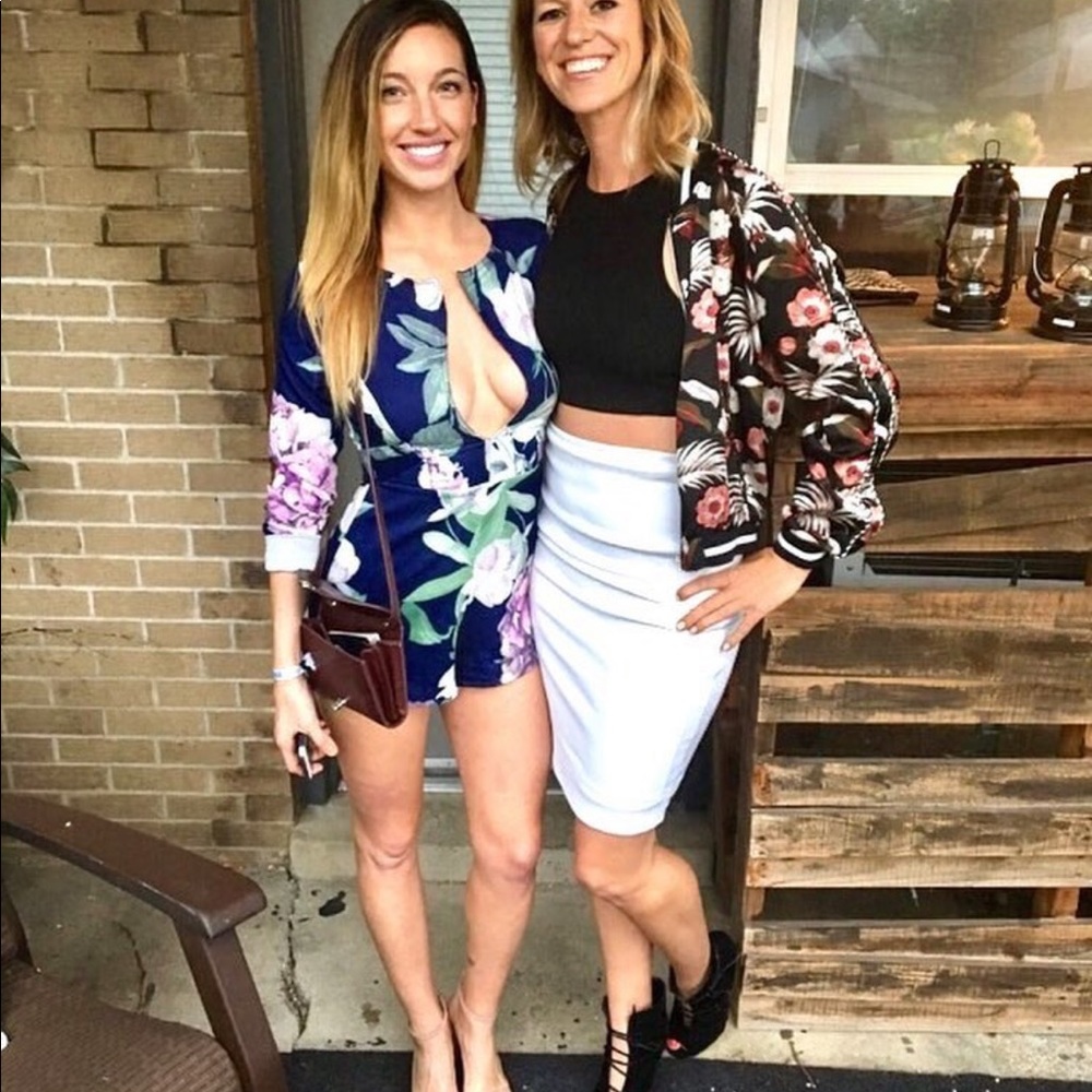 Low Cut Long Sleeve Floral Romper